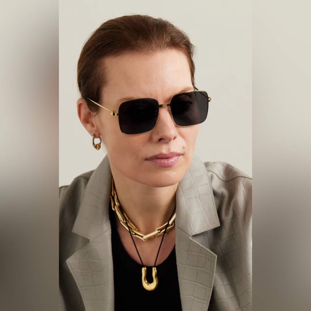 New Fendi Baguette Square-Frame Gold-Tone Sunglasses